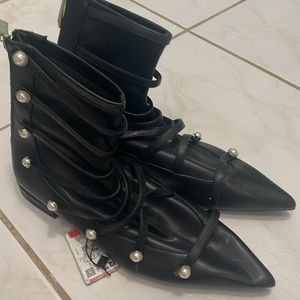 Zara pointy toe booties with pearl details